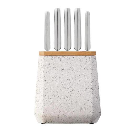Furi Pro Stone 6pc Knife Block Set Black And White Terrazzo 6 Piece
