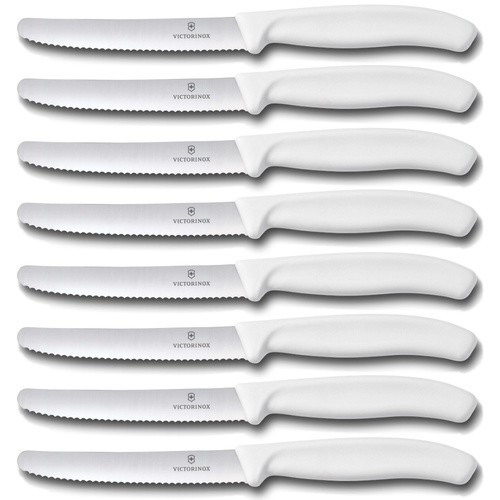 Victorinox Steak & Tomato Knife Pistol Grip 11cm White Set x 8 Knives