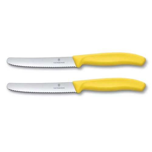 Victorinox Steak & Tomato Knife Pistol Grip 11cm Yellow Set x 2 Knives