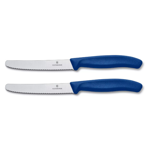 Victorinox Steak & Tomato Knife Pistol Grip 11cm Blue Set x 2 Knives