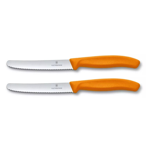 Victorinox Steak & Tomato Knife Pistol Grip 11cm Orange Set x 2 Knives