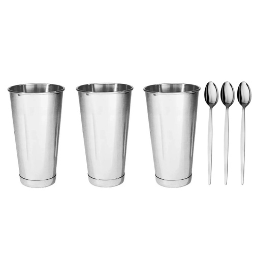 Trenton Stainless Steel Milkshake Cups 887ml + Soda Spoons Set of 3