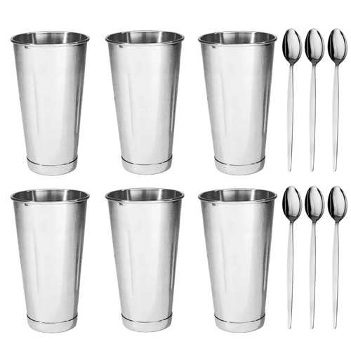 Trenton Stainless Steel Milkshake Cups 887ml + Soda Spoons Set of 6