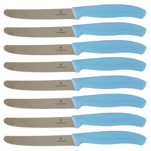Victorinox Steak & Tomato Knife Pistol Grip 11cm Skyline Blue Set x 8 Knives