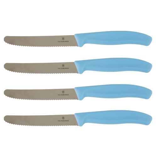 Victorinox Steak & Tomato Knife Pistol Grip 11cm Skyline Blue Set x 4 Knives