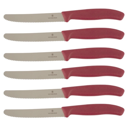 Victorinox Steak & Tomato Knife Pistol Grip 11cm Mystery Mulberry Set x 6 Knives