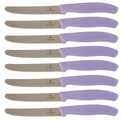 Victorinox Steak & Tomato Knife Pistol Grip 11cm Sunset Purple Set x 8 Knives