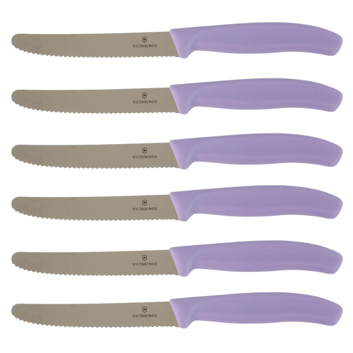 Victorinox Steak & Tomato Knife Pistol Grip 11cm Sunset Purple Set x 6 Knives