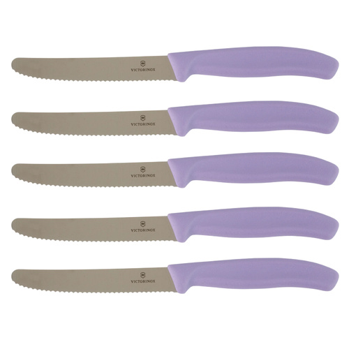 Victorinox Steak & Tomato Knife Pistol Grip 11cm Sunset Purple Set x 5 Knives