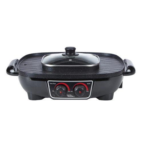 Davis & Waddell 2 in 1 Steamboat Hotpot And BBQ Grill Black | 45 x 38 x 17cm 