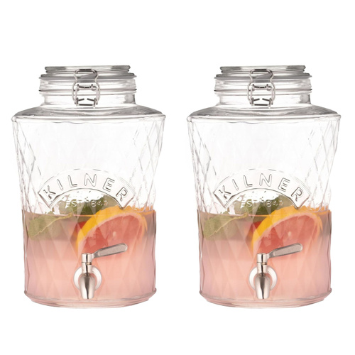 Kilner Diamond Drink Dispenser with Stainless Steel Tap 5L | Set of 2