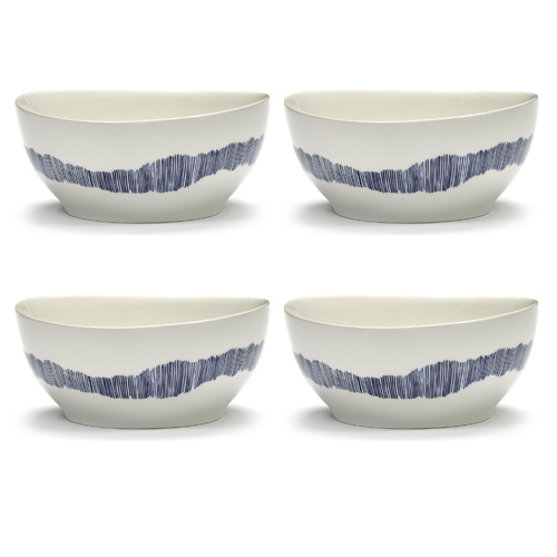 Ottolenghi Feast White With Blue Stripes Bowls 16cm | Set of 4