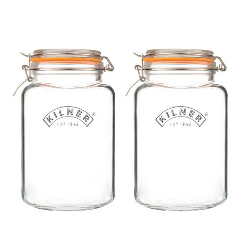 Kilner Square Clip Top Glass Jar 3 Litre Set of 2