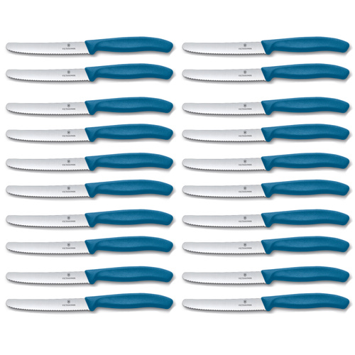 Victorinox Steak and Tomato Knife 11cm Wavy Edge Set of 20 Blue