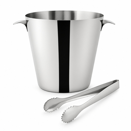 Trenton Wine Bucket Stainless Steel Mirror Polished & Deluxe Ice Tongs