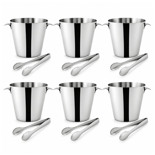 Trenton Stainless Steel Wine Bucket & Ice Tongs Set of 6