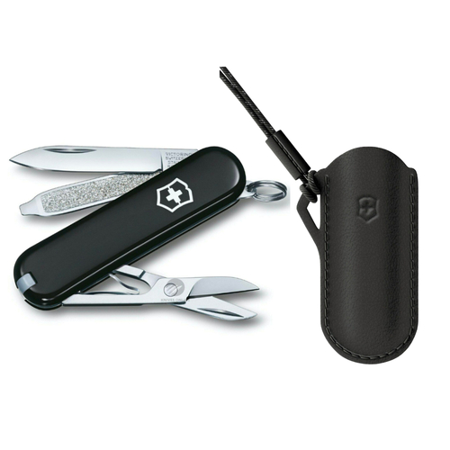 Victorinox Swiss Army Classic Black Knife + Pouch Bundle