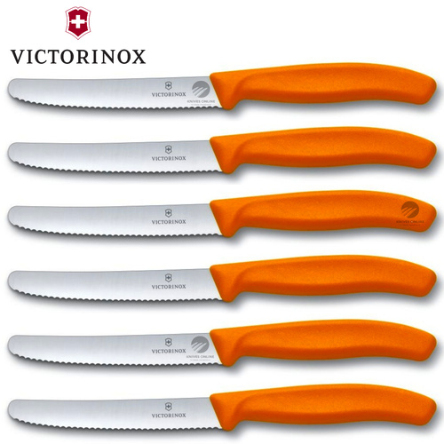 Victorinox Steak & Tomato Knife Pistol Grip 11cm Orange Set x 6 Knives