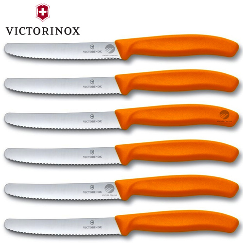 Victorinox Steak & Tomato Knife Pistol Grip 11cm Orange Set x 6 Knives