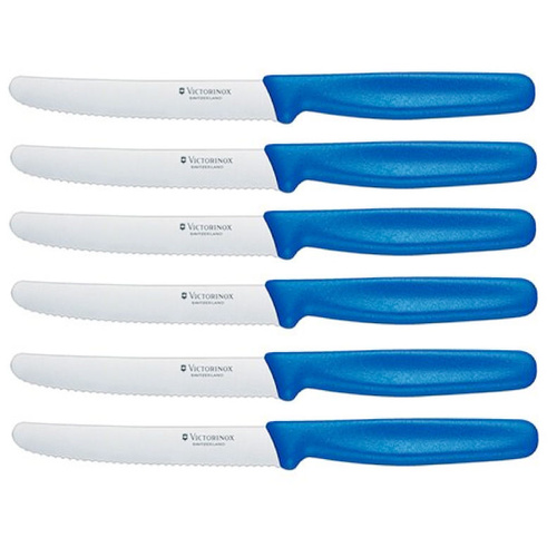 Victorinox Steak and Tomato Knife 11cm Wavy Edge - Set of 6 - Blue 5.0832