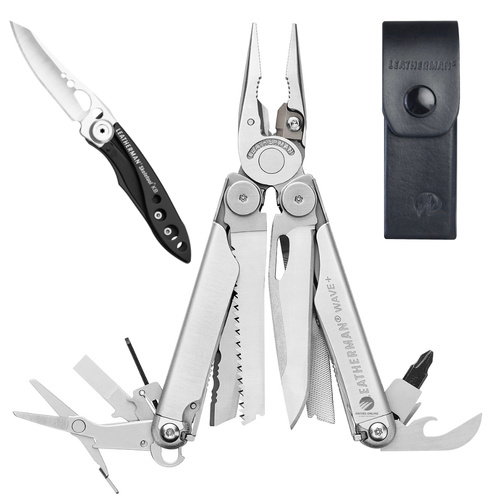 LEATHERMAN WAVE PLUS STAINLESS MULTITOOL LEATHER SHEATH SKELETOOL KBX Leatherman