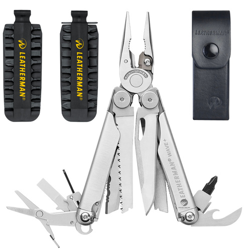 NEW LEATHERMAN WAVE PLUS + STAINLESS STEEL MULTITOOL + LEATHER SHEATH + BIT KIT