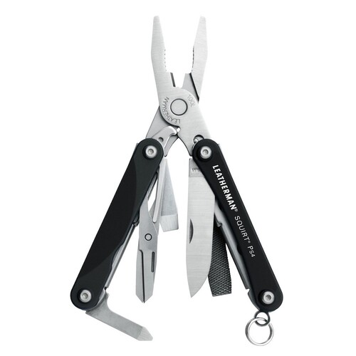 NEW LEATHERMAN SQUIRT PS4 BLACK STAINLESS MULTI TOOL W/ PLIER SCISSOR KNIFE