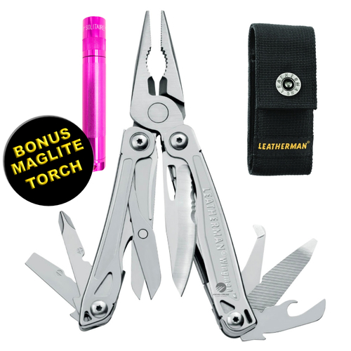 NEW LEATHERMAN WINGMAN STAINLESS MULTITOOL + NYLON SHEATH + BONUS TORCH