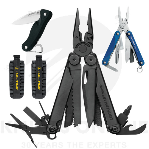 LEATHERMAN WAVE BLACK PLUS + MULTITOOL + SHEATH + BIT KIT + SKELETOOL KNIFE + SQUIRT PS4