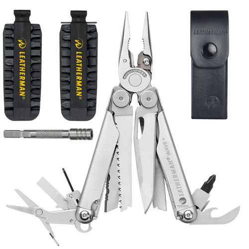 LEATHERMAN WAVE + PLUS MULTITOOL + LEATHER SHEATH + BITKIT + BIT EXTENDER