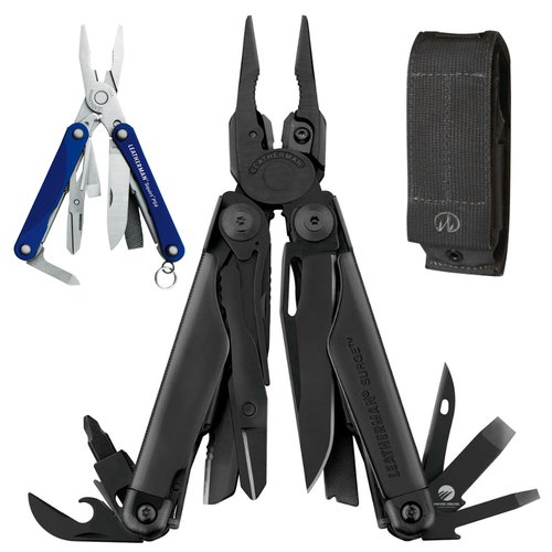 LEATHERMAN SURGE BLACK MULTITOOL + MOLLE SHEATH + SQUIRT BLUE