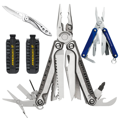 LEATHERMAN CHARGE TTI PLUS MULTITOOL + LEATHER + BITKIT + BLUE PS4 + SKELETOOL KBX