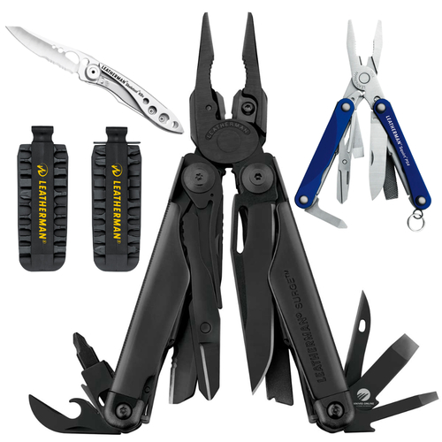 LEATHERMAN SURGE BLACK + MULTITOOL + SHEATH + BITKIT + BLUE PS4 + SKELETOOL KBX