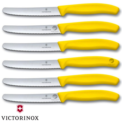 Victorinox Steak & Tomato Knife Pistol Grip 11cm Yellow Set x 6 Knives