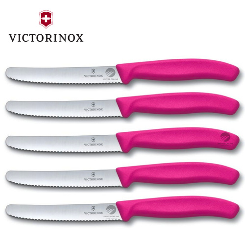 Victorinox Steak & Tomato Knife Pistol Grip 11cm Pink Set x 5 Knives