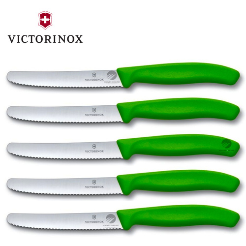 Victorinox Steak & Tomato Knife Pistol Grip 11cm Green Set x 5 Knives