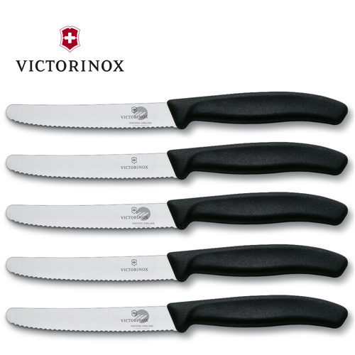 Victorinox Steak & Tomato Knife Pistol Grip 11cm Black Set x 5 Knives