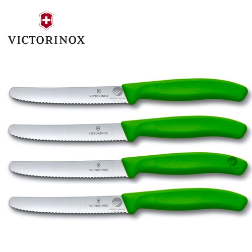 Victorinox Steak & Tomato Knife Pistol Grip 11cm Green Set x 4 Knives