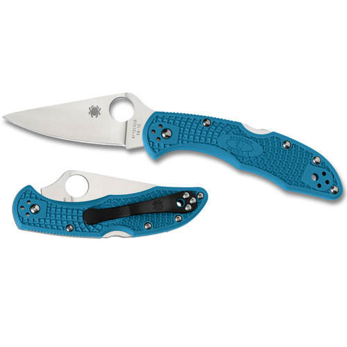 Spyderco Delica 4 Lightweight Flat Ground Blue Plain Blade Knife YSC11FPBL