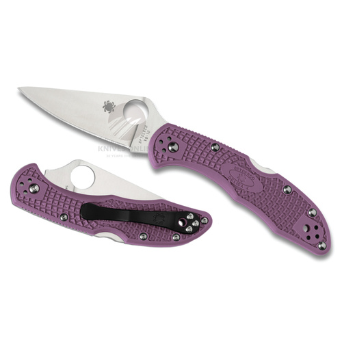 NEW SPYDERCO DELICA 4 PURPLE FLAT GROUND PLAIN BLADE FOLDING KNIFE C11FPPR