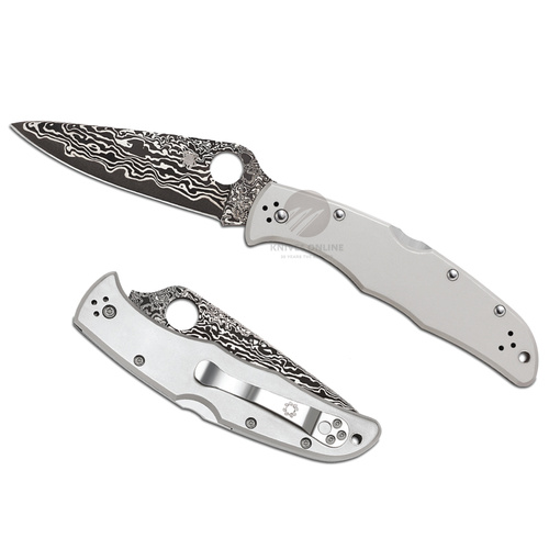 NEW SPYDERCO ENDURA 4 TITANIUM DAMASCUS PLAIN BLADE FOLDING KNIFE C10TIPD