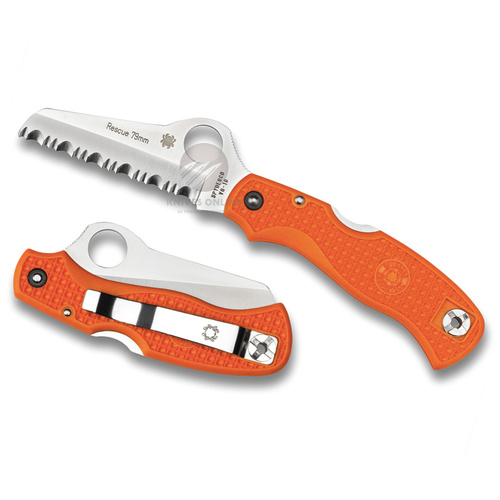 NEW SPYDERCO RESCUE 79MM LIGHTWEIGHT ORANGE SERRATED BLADE KNIFE C45SOR