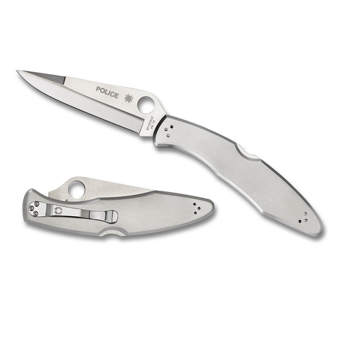 NEW SPYDERCO POLICE MODEL STAINLESS STEEL PLAIN BLADE FOLDING KNIFE YSC07P