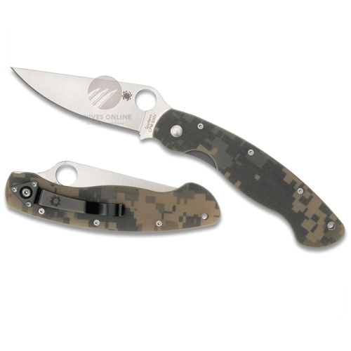 NEW SPYDERCO MILITARY MODEL G-10 CAMO PLAIN BLADE KNIFE C36GPCMO