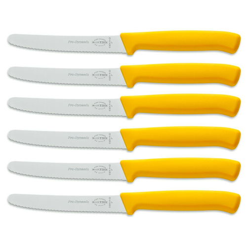 6 x F DICK FDICK MICRO SERRATED UTILITY STEAK TOMATO SAUSAGE KNIVES YELLOW