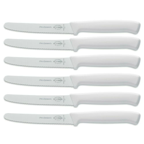 6 x F DICK FDICK MICRO SERRATED UTILITY STEAK TOMATO SAUSAGE KNIVES WHITE