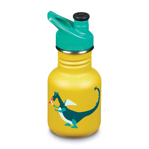 KLEAN KANTEEN KIDS SPORTS 355ML 12OZ YELLOW DRAGON SNACK DRINK BOTTLE BPA FREE