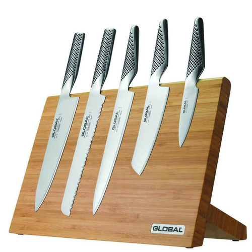GLOBAL TAKUMI BAMBOO MAGNETIC 6PC KNIFE BLOCK SET KNIVES JAPAN 6 PIECE