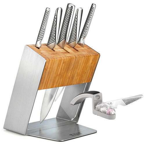 Global Knives Katana 7pc Knife Block Set + Mino Sharpener
