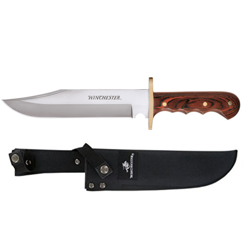 NEW WINCHESTER LARGE BOWIE KNIFE GROOVED WOOD HANDLE PLUS SHEATH 41206